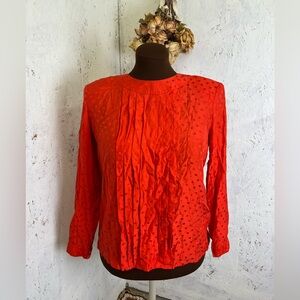 Louis Feraud Vintage Silk Red Polka Dot Quarter Sleeve Silk Blouse US 8